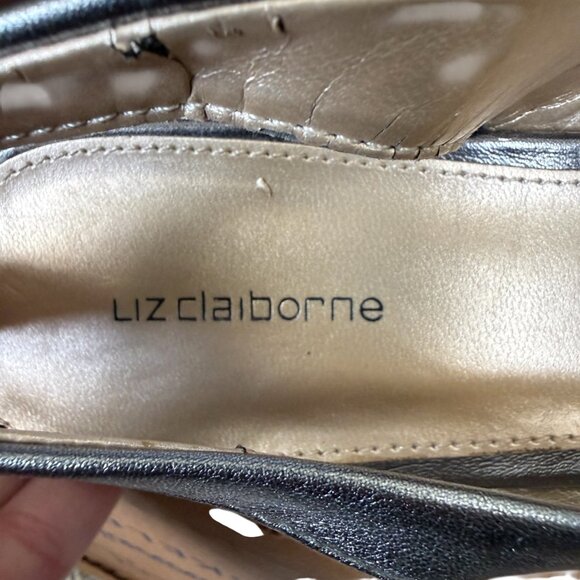 Liz Claiborne metallic silver embellished peep toe slingback heels women's 6 1/2 - Picture 9 of 11